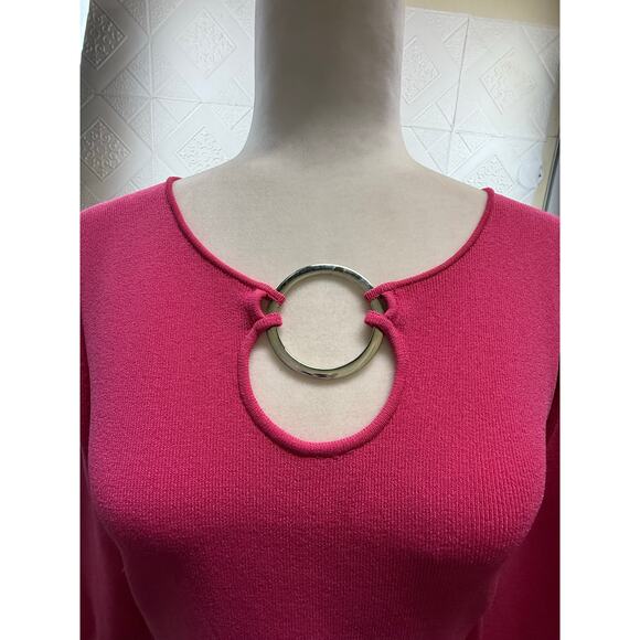 KIKIT Maurice Sasson Knit top Small Pink Silver ring sweater 3/4 sleeve - Picture 2 of 10